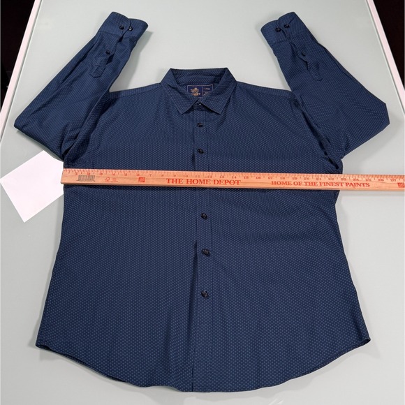 Rugby University Shirt Mens L Blue Stretch Geo Metric Pattern Button Up Casual - Picture 5 of 10